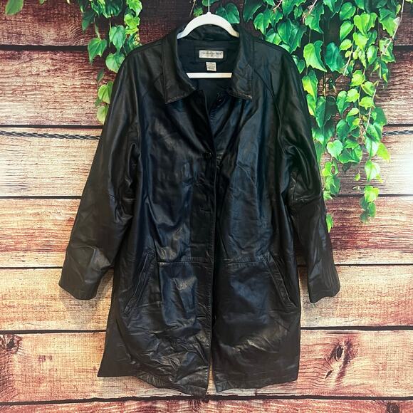 Vintage Preston & York Genuine Leather Jacket Motorcycle Womens 1X Black Button - Picture 1 of 7